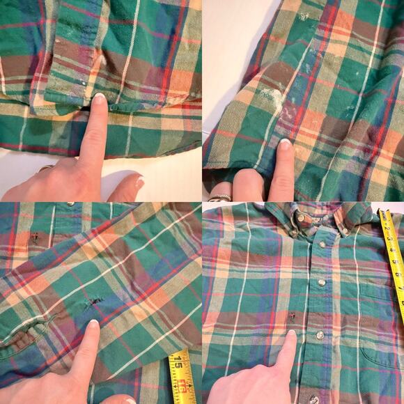 1990s Vintage Mens American Eagle Green Plaid Distressed Button Up Size Large - Picture 10 of 10
